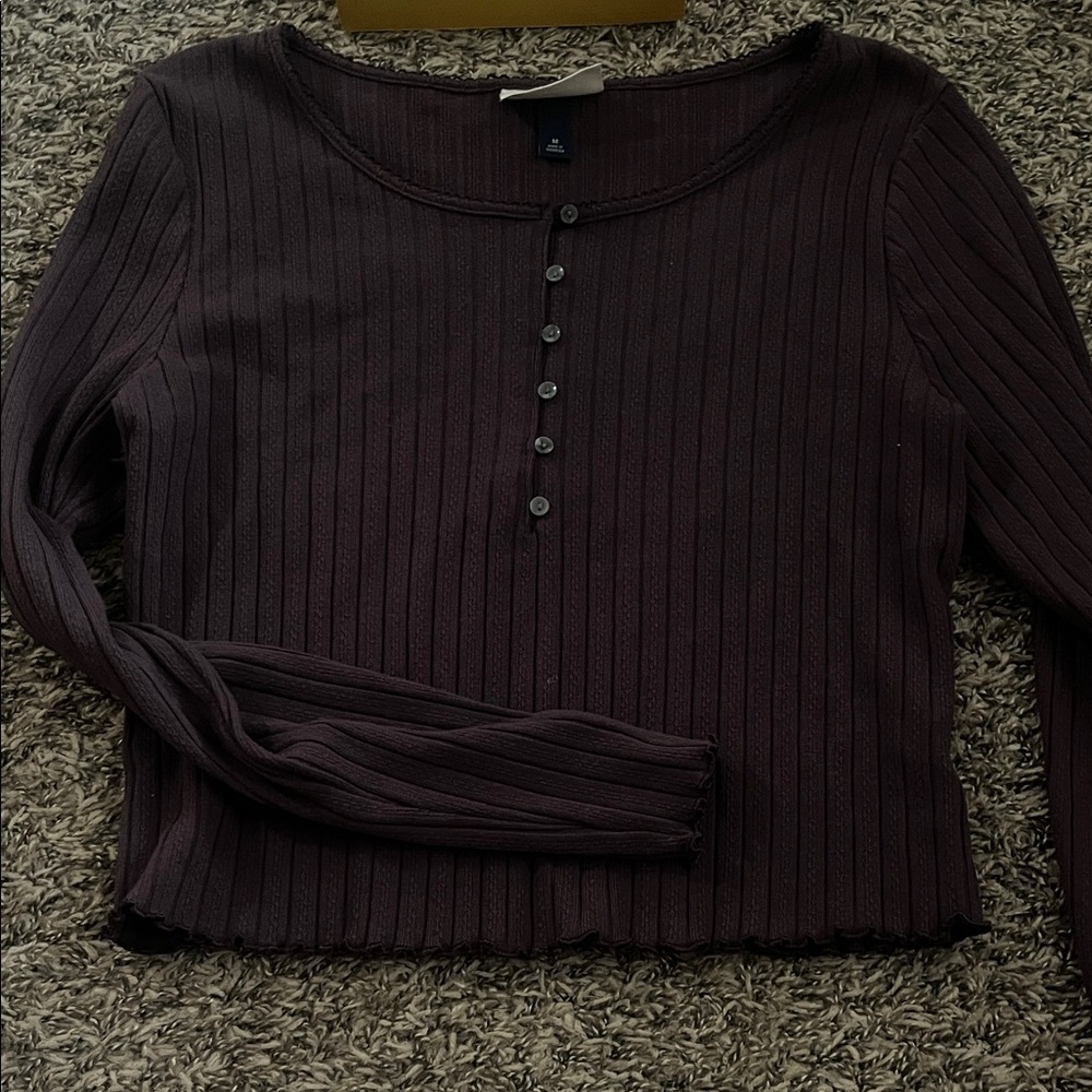 Universal Thread Ribbed Henley Long-Sleeve Top - Plum